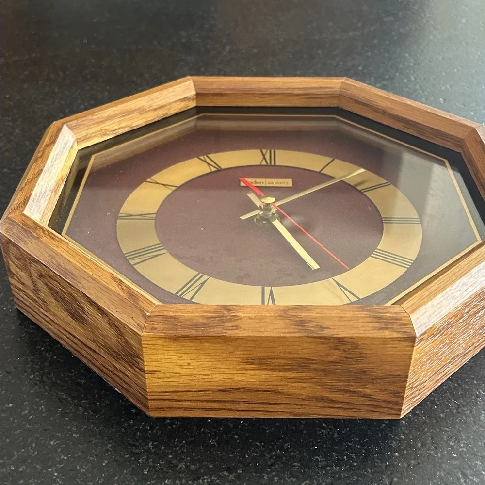 Linden Octagonal Wood and Gold Wall Clock